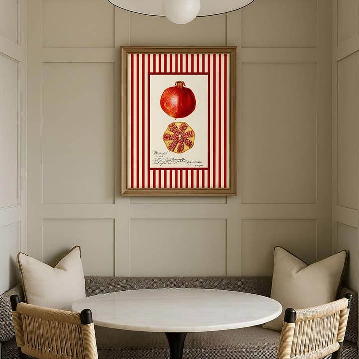Modern Antique Prints - Wholesale Art Print - Retro pomegranate art print with red stripes3
