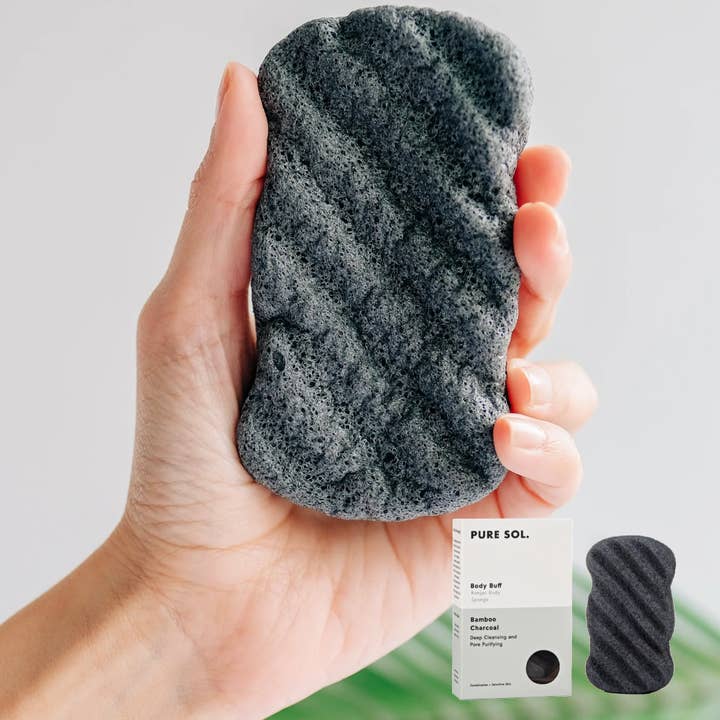 PURE SOL. - Wholesale Bath Pouf/Sponge - Body Buff Charcoal Body Konjac Sponge3