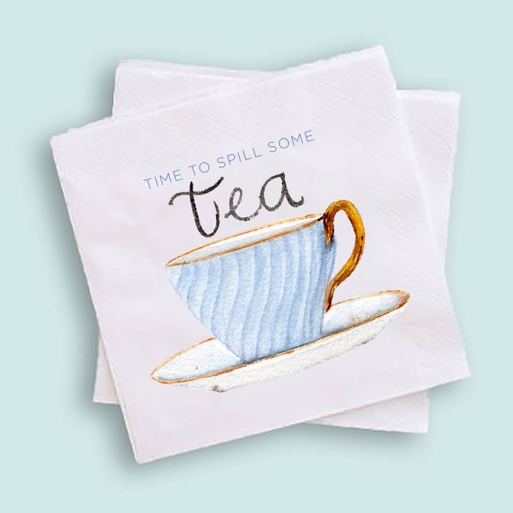 Time to Spill Some Tea Cocktail Napkins for wholesale by Grace Langdon Art