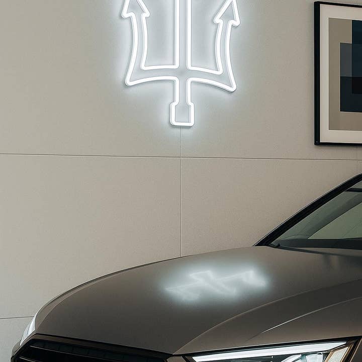 Insegna al neon a forma di tridente – Decorazione da parete a LED per ufficio, garage o salotto | Luce simbolo di Poseidone moderna e minimalista | Regalo personalizzato al neon per la vendita all'ingrosso da parte di CityNeon
