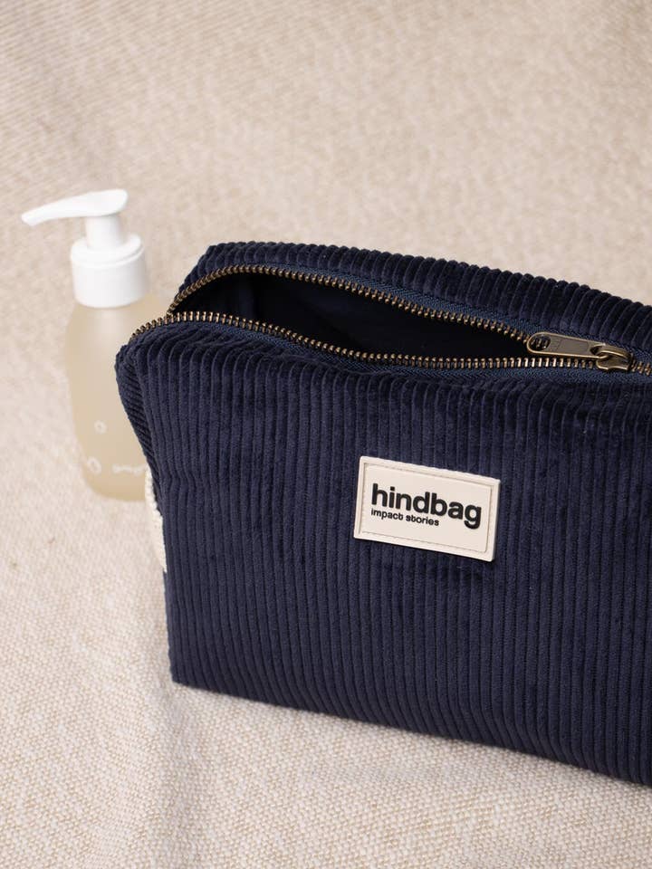 Leon Navy Velvet Toiletry Bag for wholesale by Hindbag