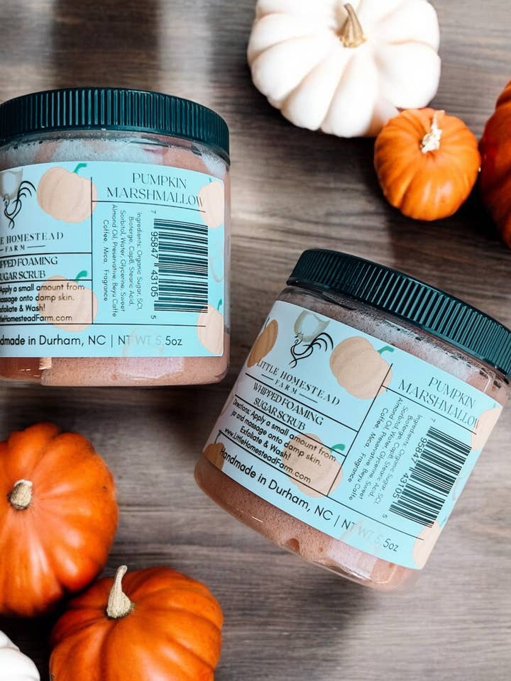 Pumpkin Marshmallow Foaming Sugar Scrub for wholesale by Little Homestead Farm