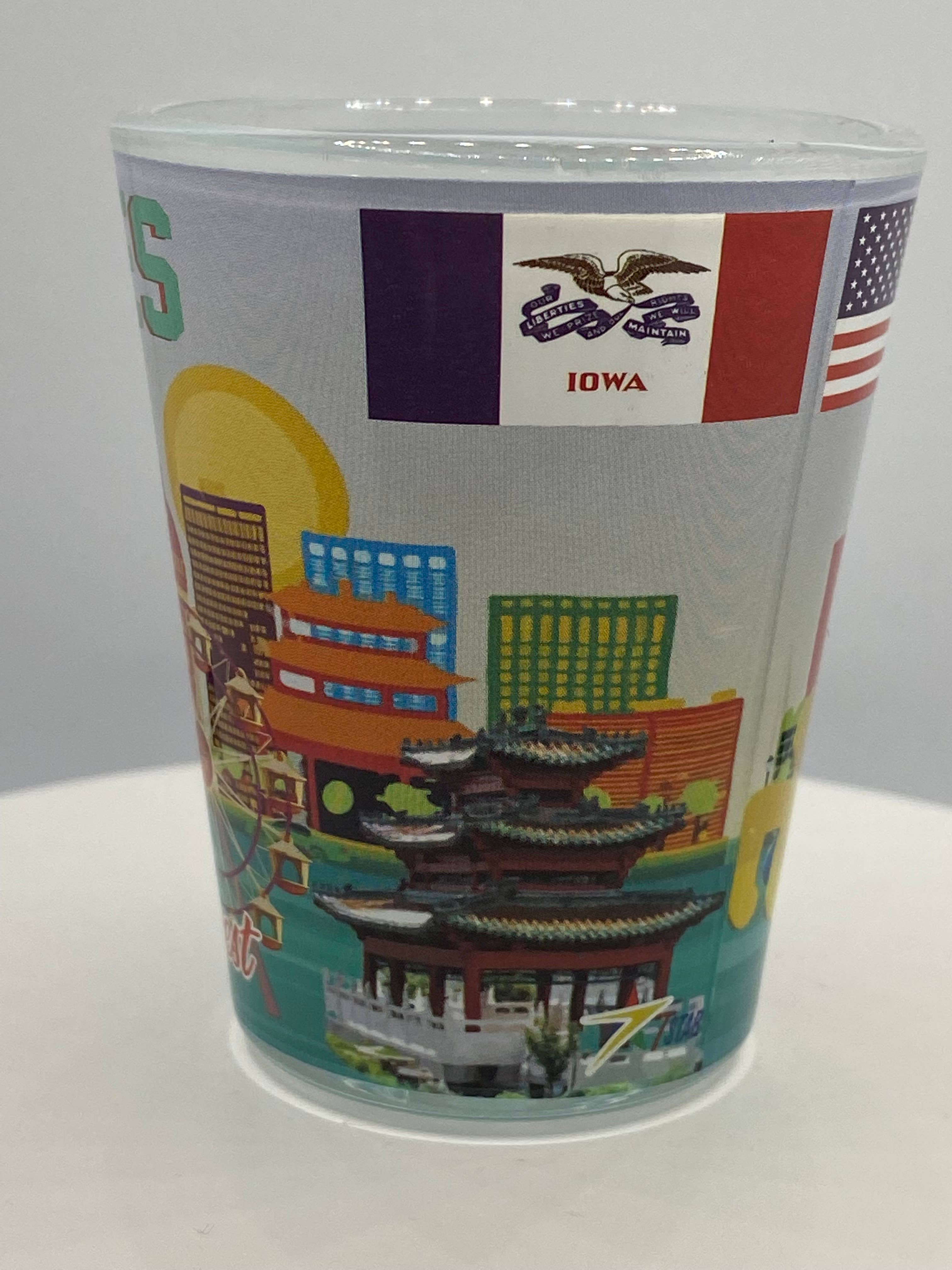 7 Star - Wholesale Shot Glass - "DES MOINES" Iowa Shot Glass 2 oz2