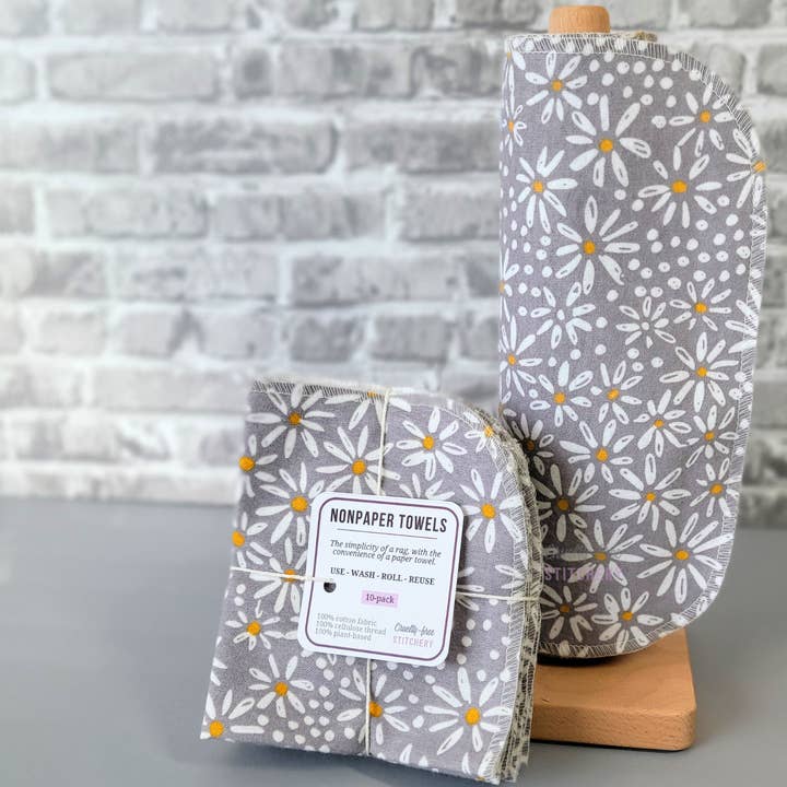 Essuie-tout NonPapier - Marguerite Grise pour la vente par Cruelty-Free Stitchery