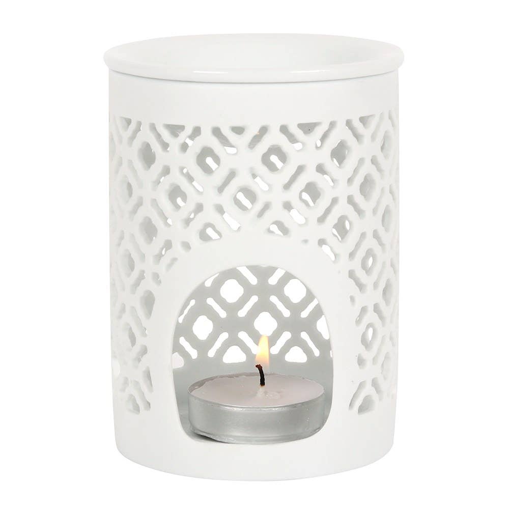 Something Different Wholesale - Wholesale Wax Warmer - White Matte Lattice Cut Oil Burner and Wax Warmer1