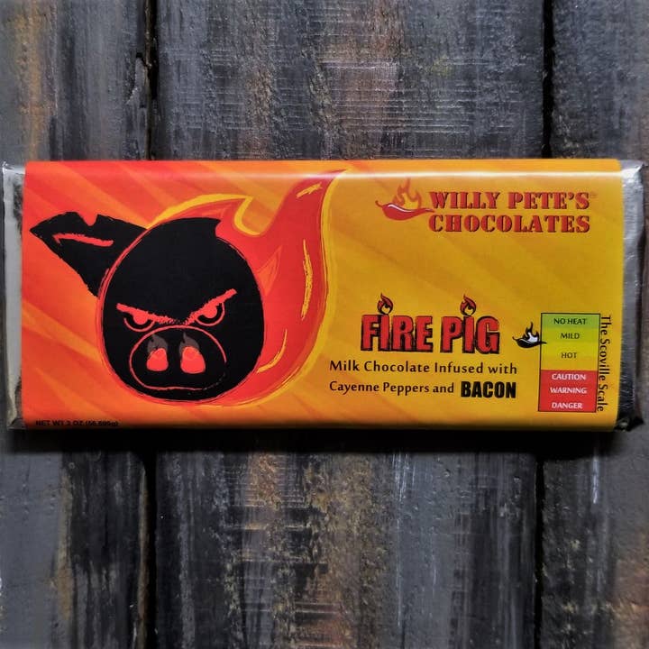 Fire Pig Mælk Chokolade Bar for engroshandel hos Willy Petes Chocolate Co