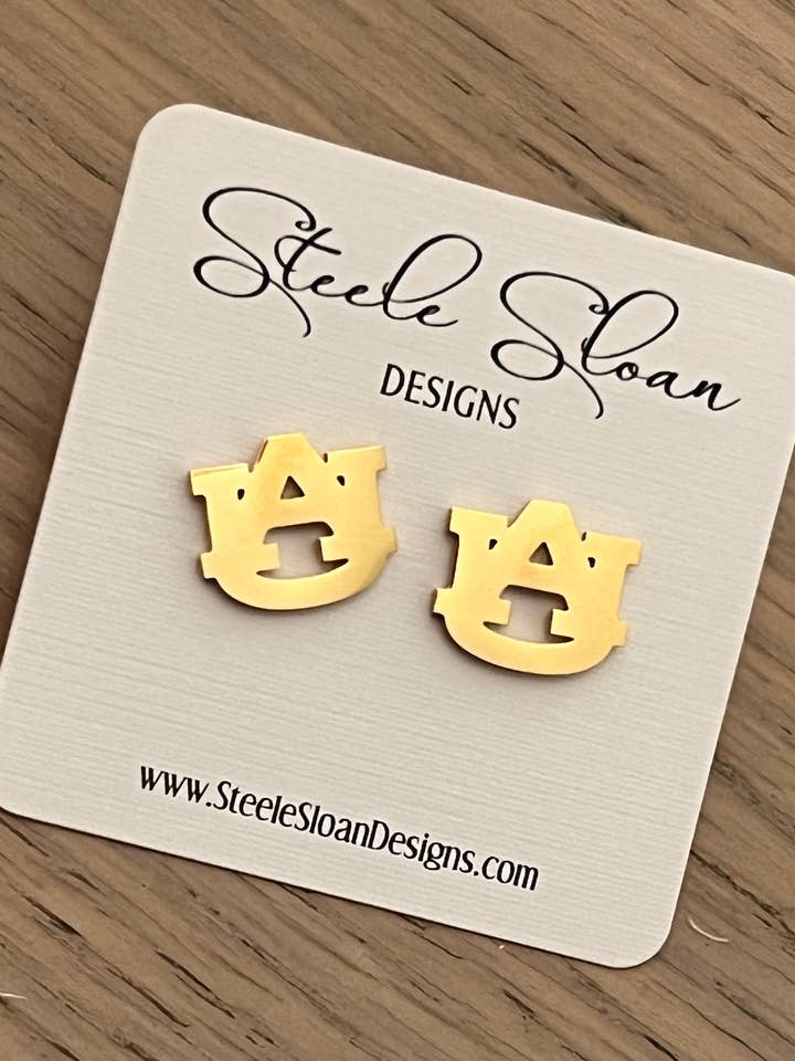 Classic Auburn Gold Stud Earrings- PERFECT Auburn Gift for wholesale by Steele Sloan Designs