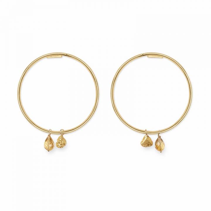 Ottavia Gold Hoops with Gold Nuggets and Citrene - Small for wholesale by Makal