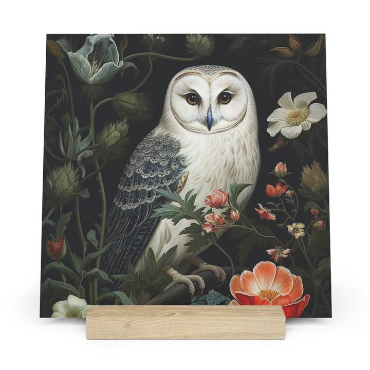 Snowy Owl Art Tile, William Morris Inspired Gift for wholesale by Miss Crabtree