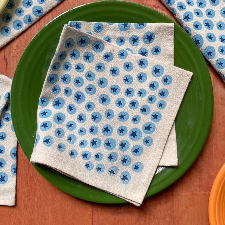 Blueberries Hand Printed Cotton Napkins, Set of 4 for wholesale by Bright Beige