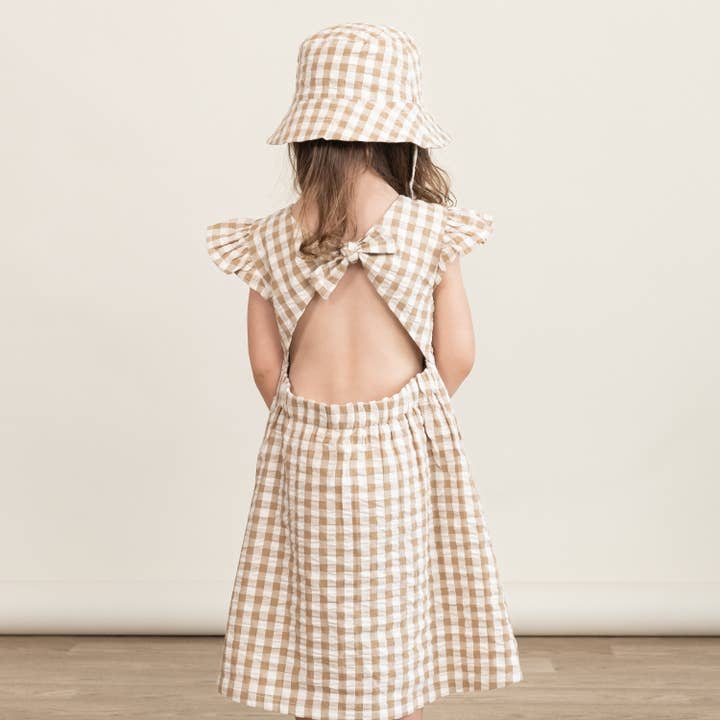 Makemake Organics - Wholesale Dress - Kids - Organic Flutter Summer Dress - Brown Chequered2