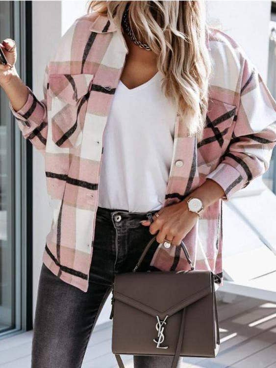 Fashion Combination - Vendita all'ingrosso Giacca - Donna - giacca abbottonata a maniche lunghe con stampa scozzese4