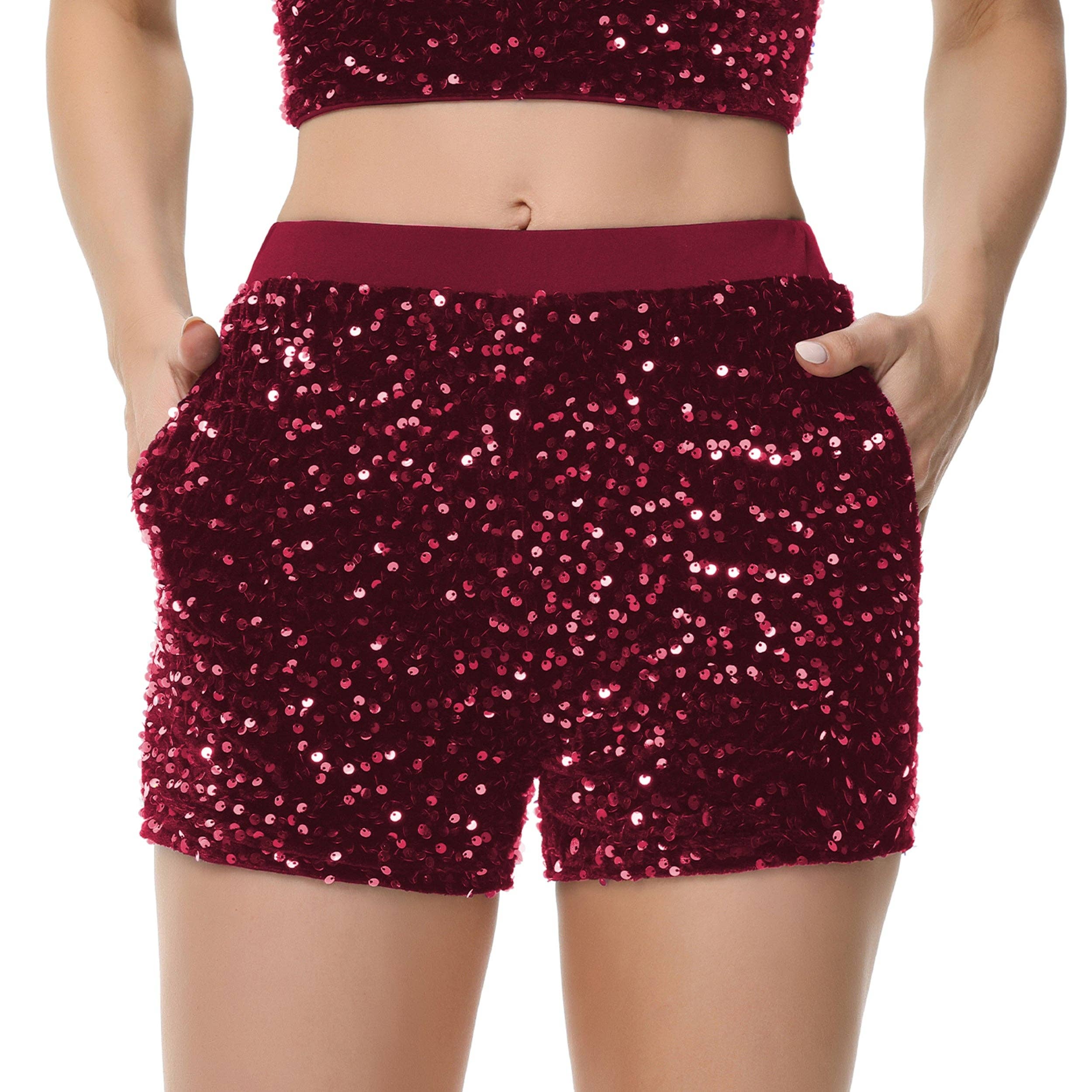 Anna Kaci Wholesale - Wholesale Shorts - Women's - Sparkly Sequin Shorts Elastic Waist with Pockets12