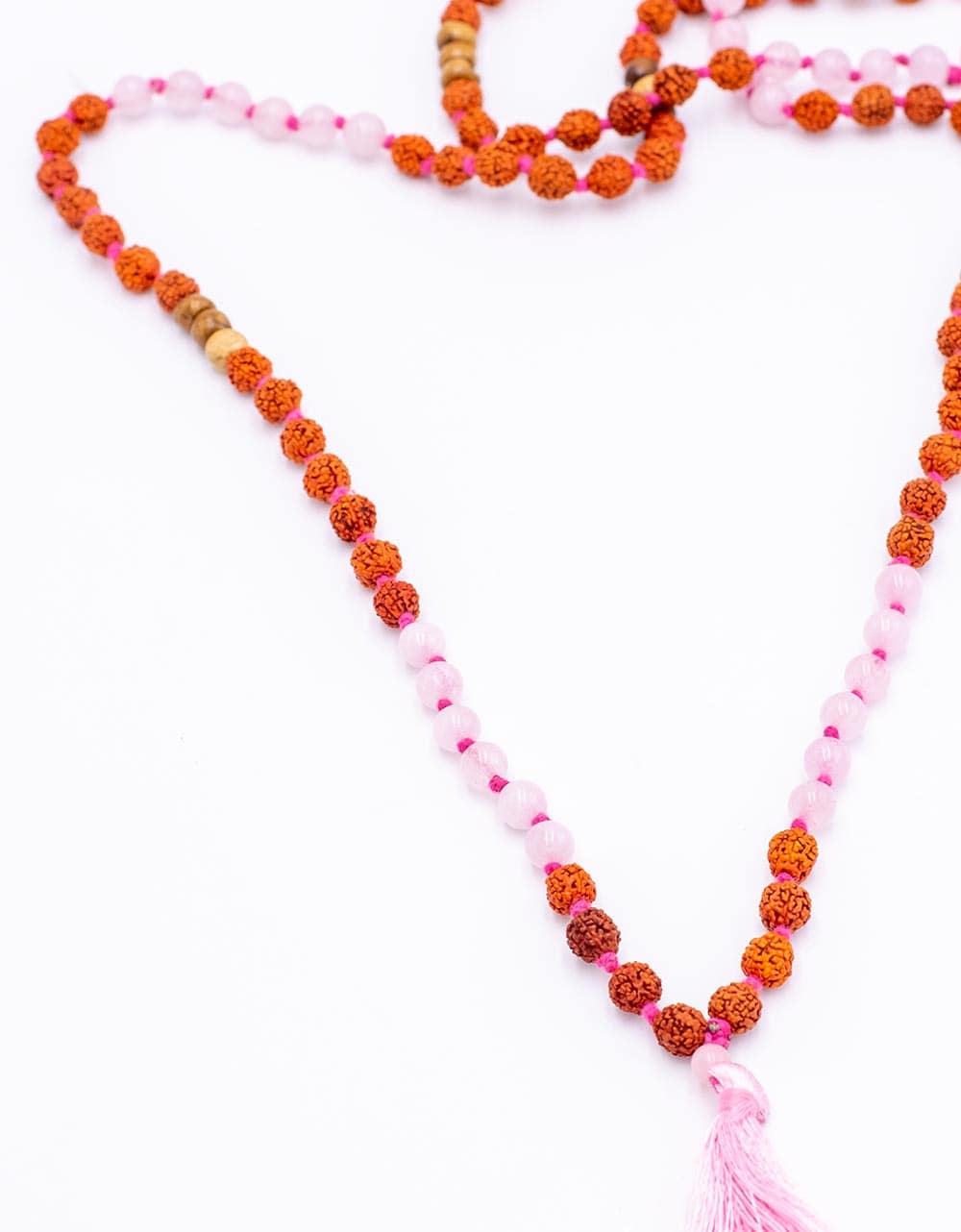 Kimago Look – Engroshandel Bedehalskæde – SMA1005R - Rosa kvarts og rudraksha mala1