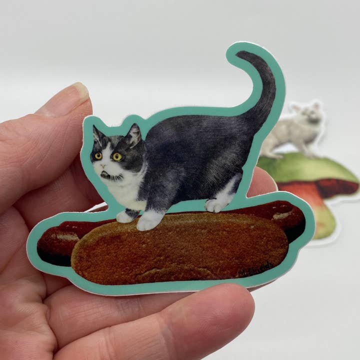 Maureen Shields - Wholesale Sticker - Cat on Hot Dog Sticker