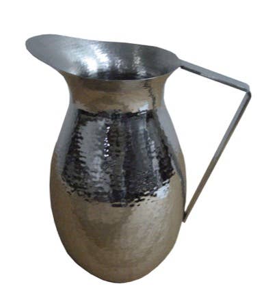 India Handicrafts Inc - Wholesale Pitcher - Sleek Stainless Steel Hammered Pitcher w/ Handle2