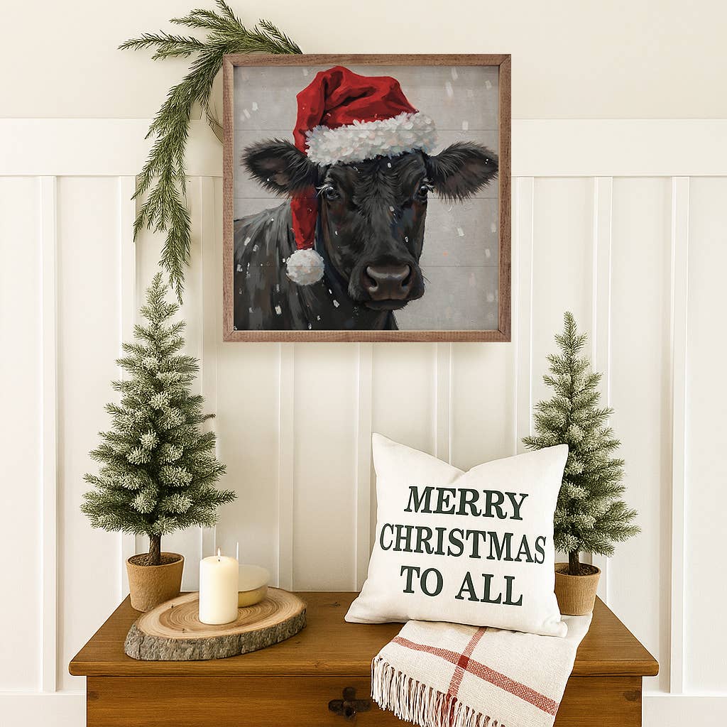 Kendrick Home - Wholesale Wood Wall Art - Christmas Beef Cow2