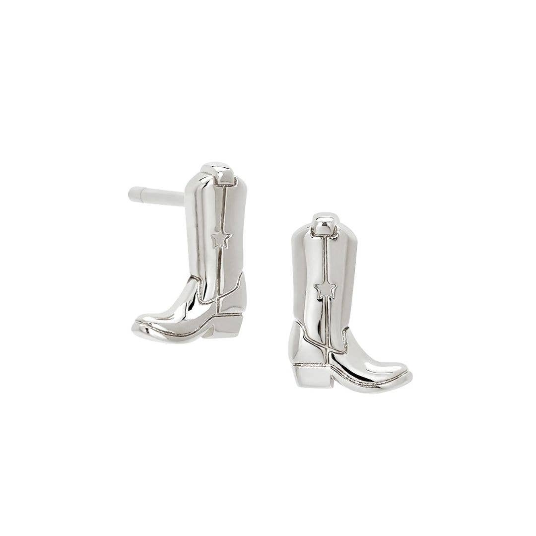 The Land of Salt - Wholesale Stud/Post Earrings - Cowgirl Western Boot Stud Earrings in Silver