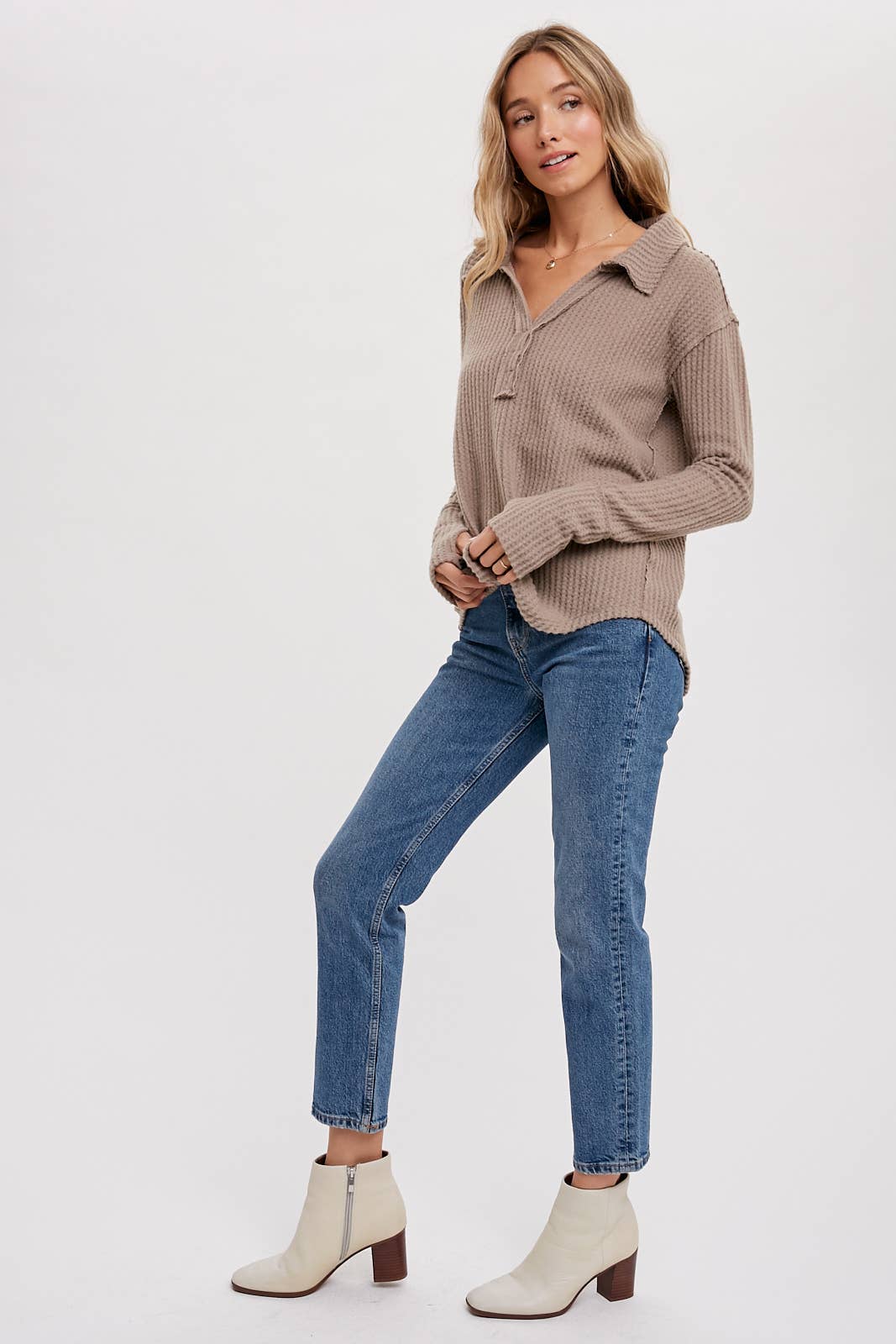 Bluivy - Wholesale Knit Top - Women's - BRUSHED WAFFLE HENLEY TOP17