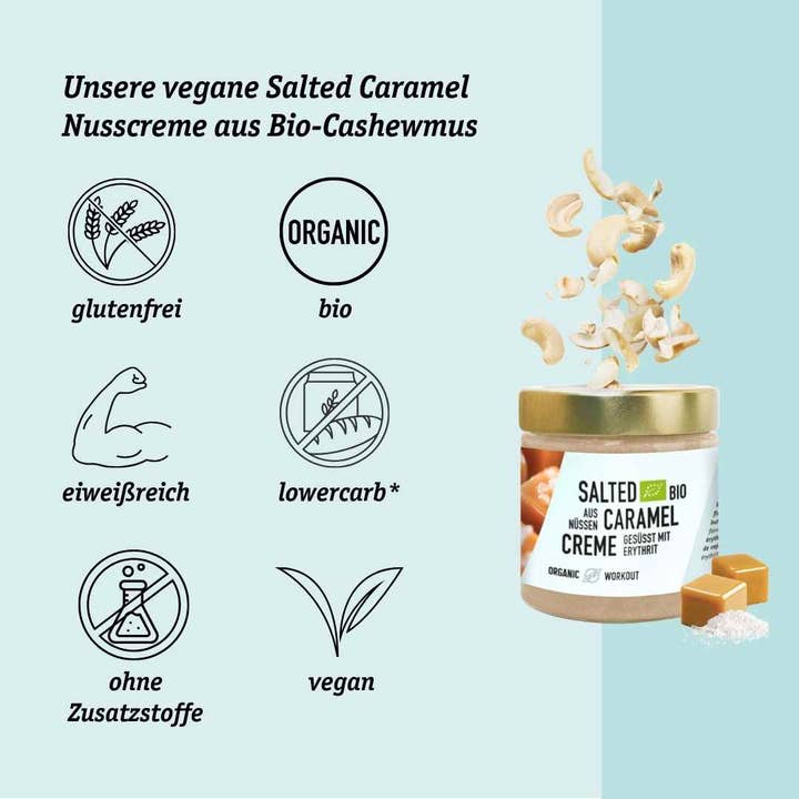 Organic Workout – wholesale Nötsmör – Salted Caramel ekologisk nötkräm av cashewnötter – vegansk