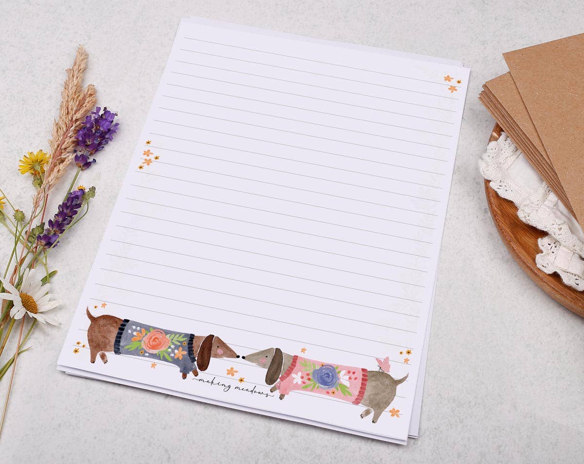 Making Meadows Ltd - Wholesale Letterhead - A5 writing paper with cute sausage dogs | Letter Set2