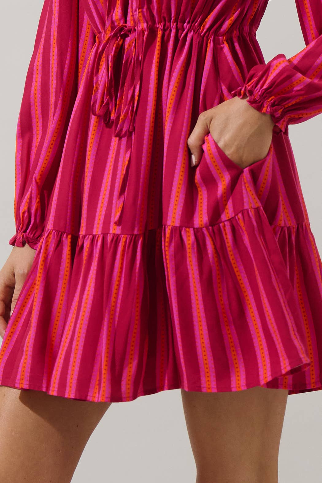 FUCHSIA ORANGE Clarisa Stripes Lomie Drawstring Mini Dress for wholesale on Faire4