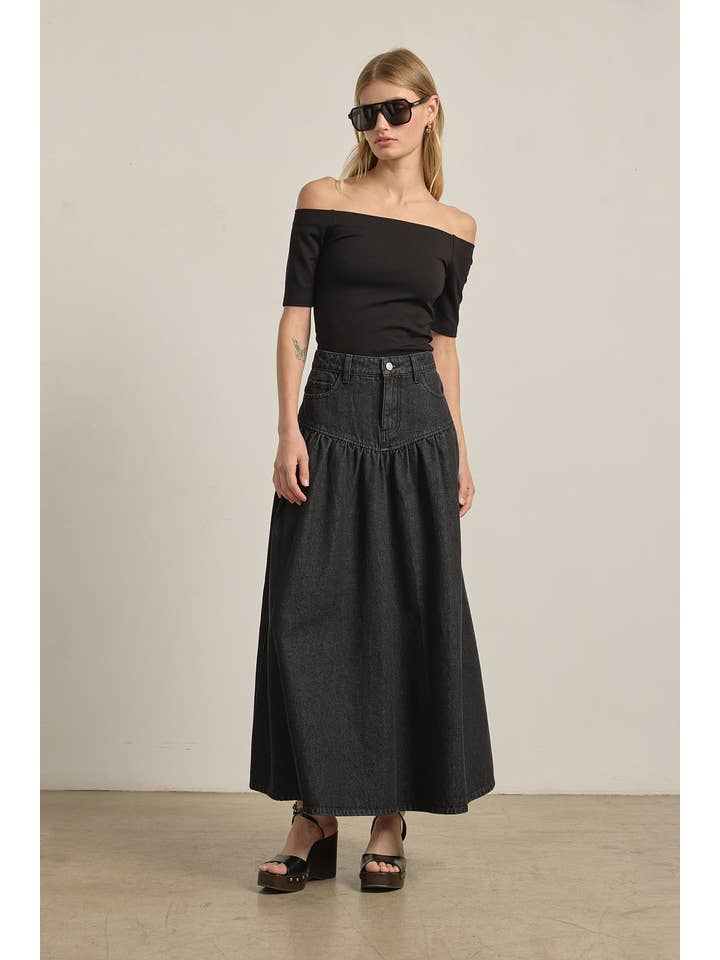 Waist Black Denim Maxi Skirt - RS1062 for wholesale on Faire