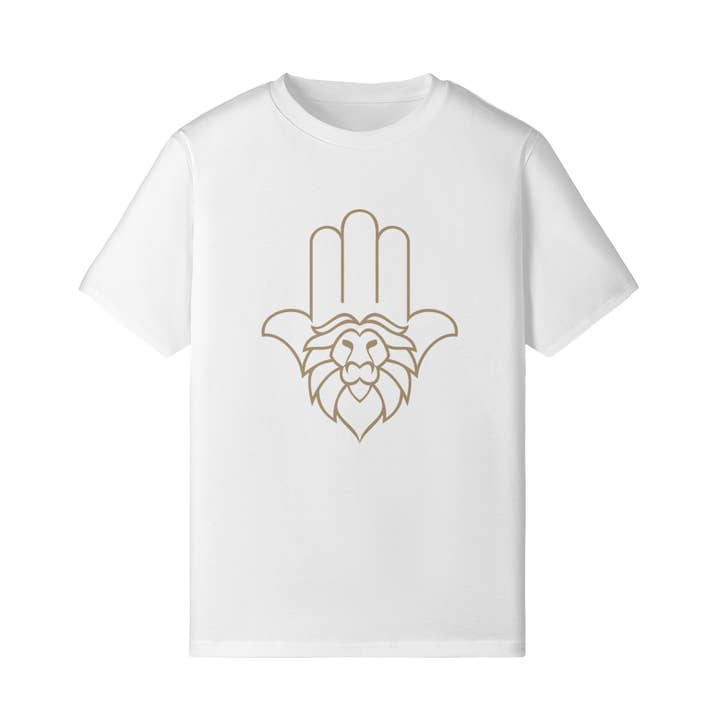 T-shirt ajusté pour femmes Hamsa (impression dorée) pour la vente par Aryeh Style