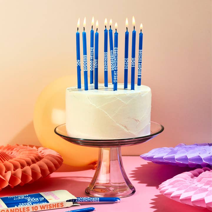 54 Celsius - Wholesale Cake Candle - Wishing You: Long 5" Birthday Candles (10 Pack), Multi-Color