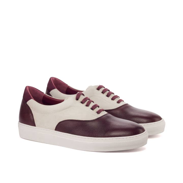 Le Ruux – wholesale Vardagssneakers - Herr – Unik Handgjord Top Sider Sneaker - målad Fullkorn Vinröd-Kid mocka Vit-Kid mocka Vin