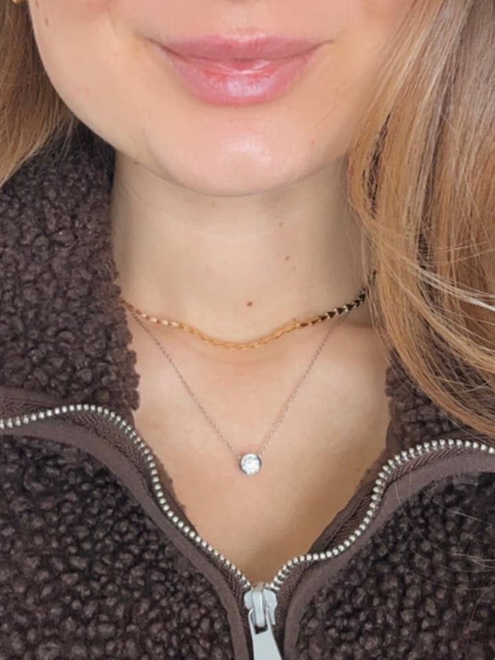 1 carat bezel set lab diamond necklace sterling silver for wholesale by Goldie Mae Co