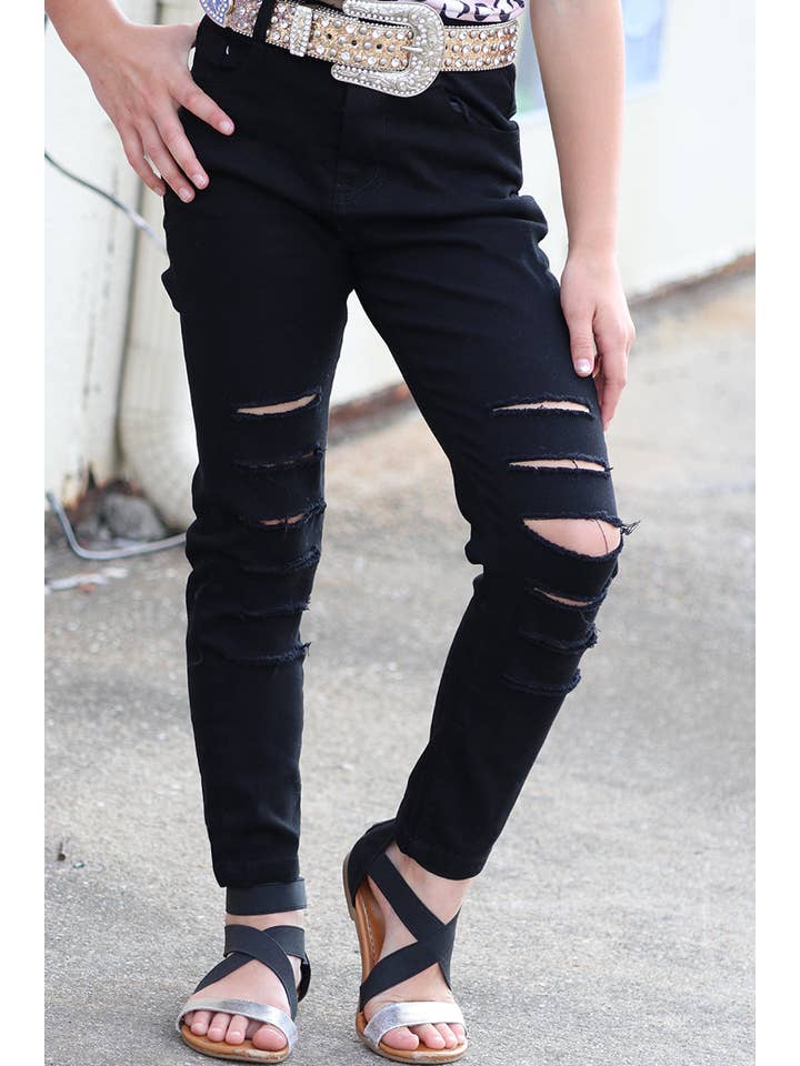 Kids Charm Online - Wholesale Jeans - Kids - Black ripped skinny jeans. PNG25133063 amy