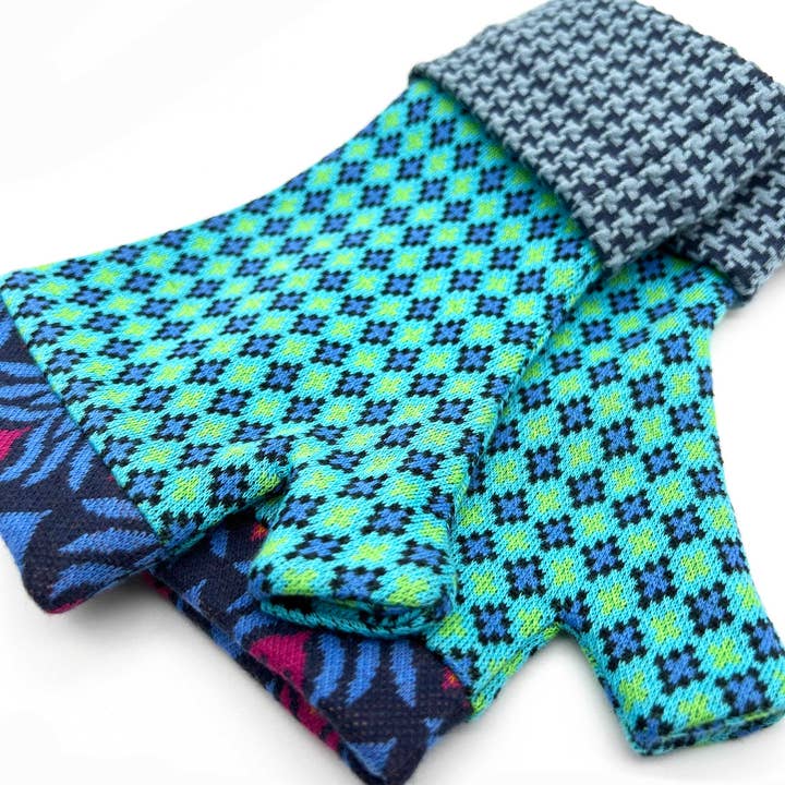 Patchwork i økologisk bomuld - Thumb Wristees - Blå for engroshandel hos Anna Falcke