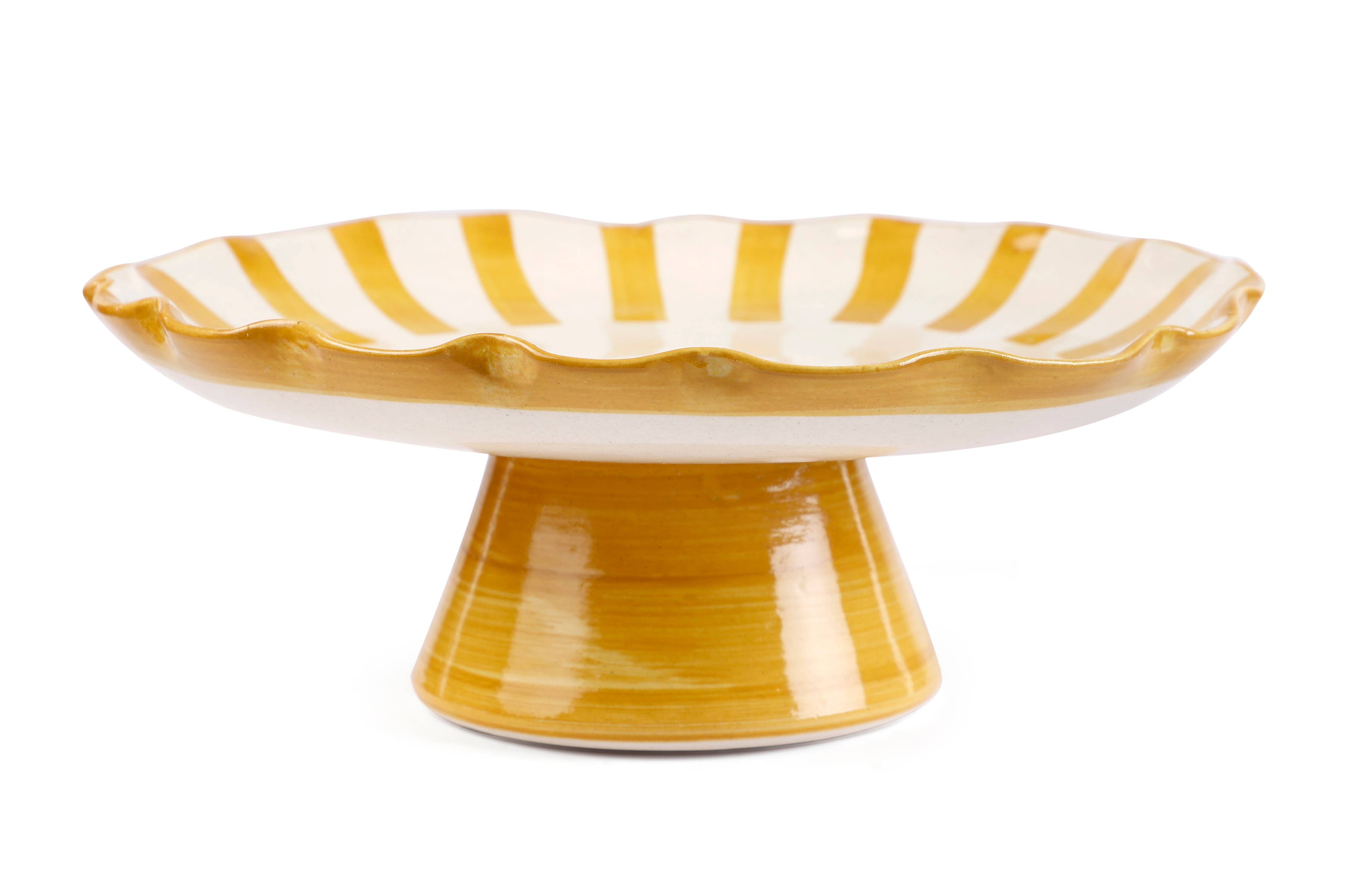 Casa Amarosa - Wholesale Cake Stand - Ceramic Stripe Cake Stand, Yellow  - 10 x 10 x 3.75 Inches 1