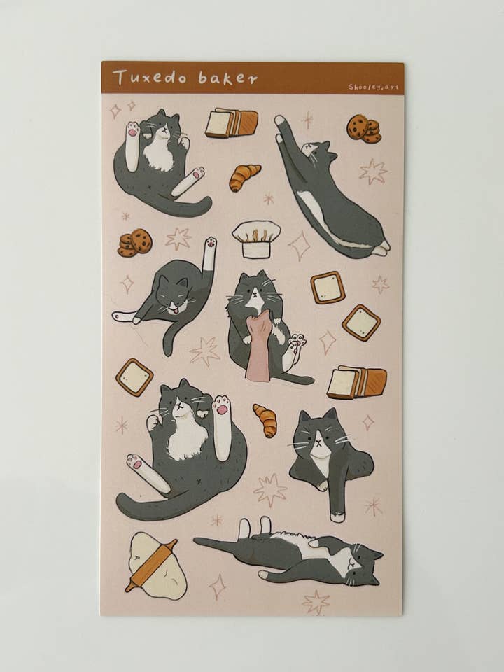 Tuxedo Cat Vinyl Sticker Sheet for wholesale by Shooley