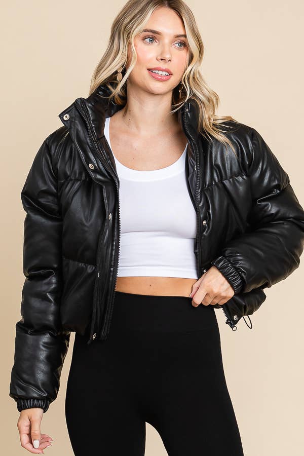 ANWND - Vente Doudoune – femme - DOUDOUNE EN SIMILICUIR AVEC FERMETURE ÉCLAIR ET BOUTONS SUR LE DEVANT 248910