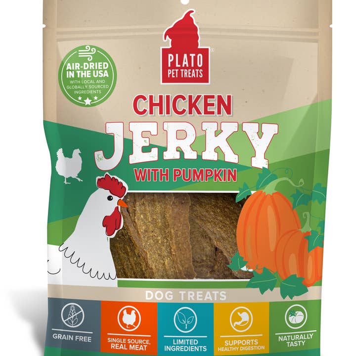 Pet Palette Distribution - Wholesale Pet Treats - Dog - Plato Pet Treats Chicken Jerky with Pumpkin 16oz