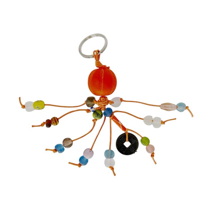 Porta-chaves de Contas de Vidro do Mar Boho Beachcomber, Laranja por atacado de Maka Imports