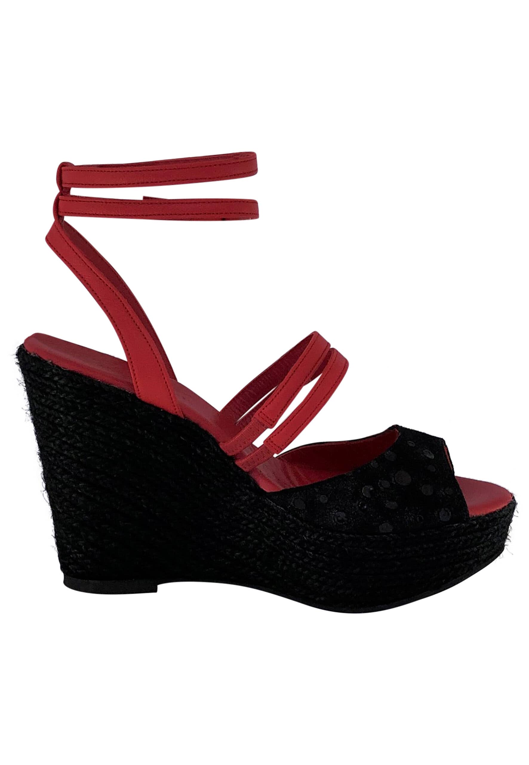 Poseidon Red and Black Nappa Leather Sandal with Polka Dot for wholesale on Faire5