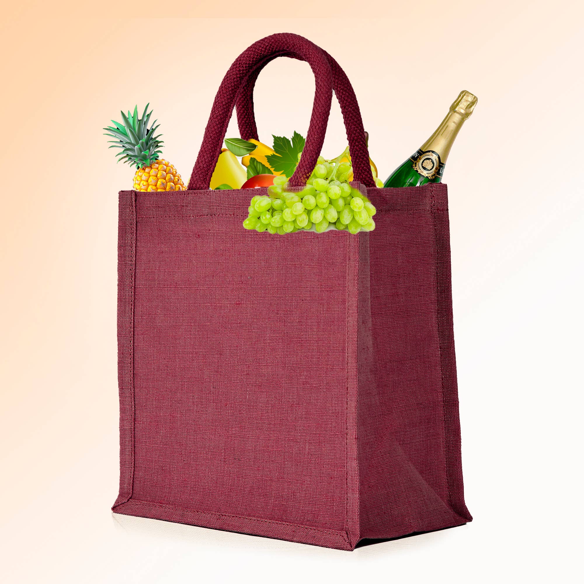 ecojutebags – Engroshandel Indkøbspose/indkøbstaske – 4 genanvendelige Juco-tasker med lomme og håndtag – 12x10x6 - Gave7