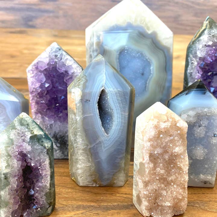 Crystal Joys Wholesale - Wholesale Spiritual Stone/Crystal - Wholesale Amethyst Agate Polished Geode Pillars 2-4" Under .5kg