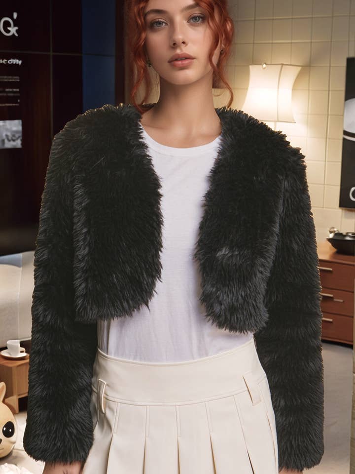 Giacca Crop in pelliccia sintetica per la vendita all'ingrosso da parte di Pink Irene Wholesale