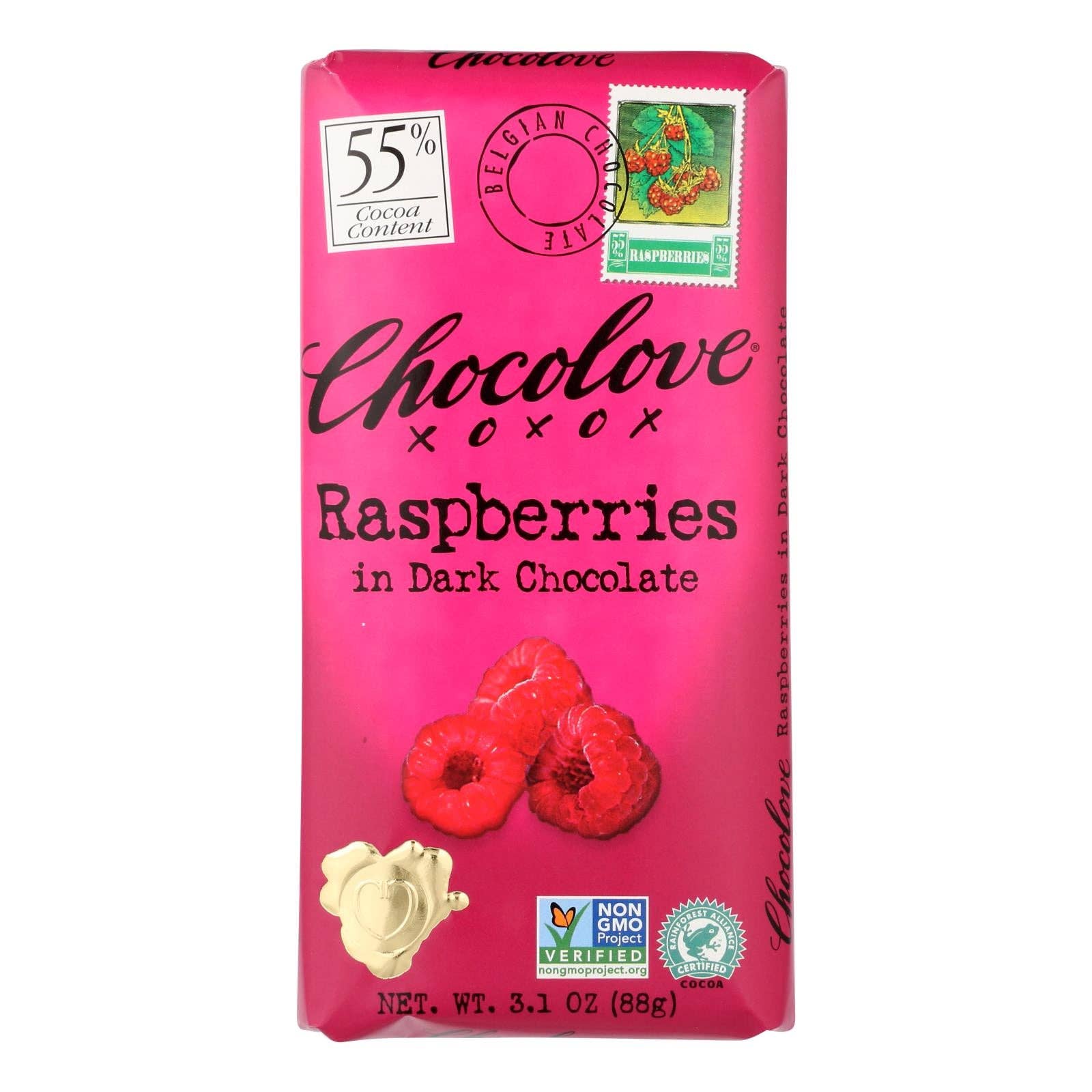 Everyday Supply Co - Wholesale Chocolate Bar - Chocolove XOXO Dark Chocolate Raspberry Bars, 3.1oz, 12-Pack0
