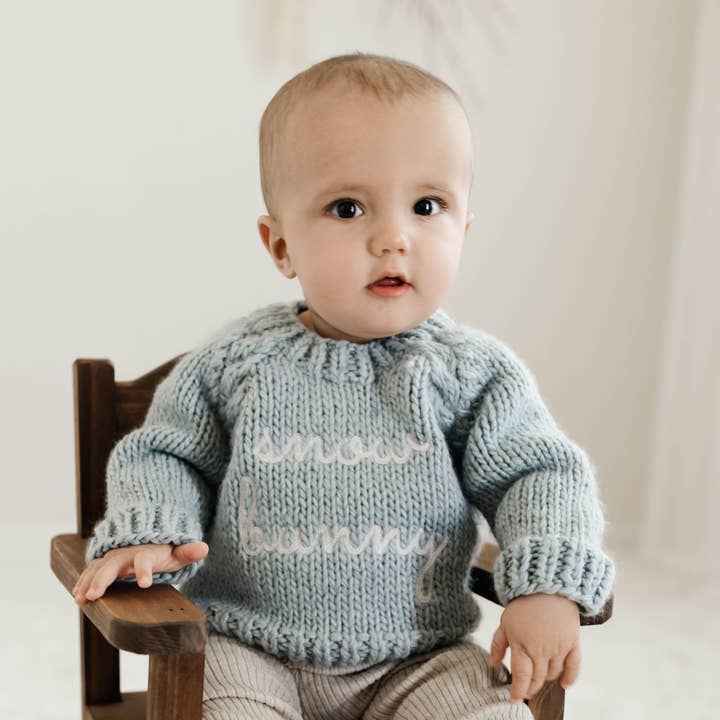 Huggalugs - Wholesale Knit Sweater - Baby - Snow Bunny Surf Blue Crew Neck Sweater for Baby & Toddler
