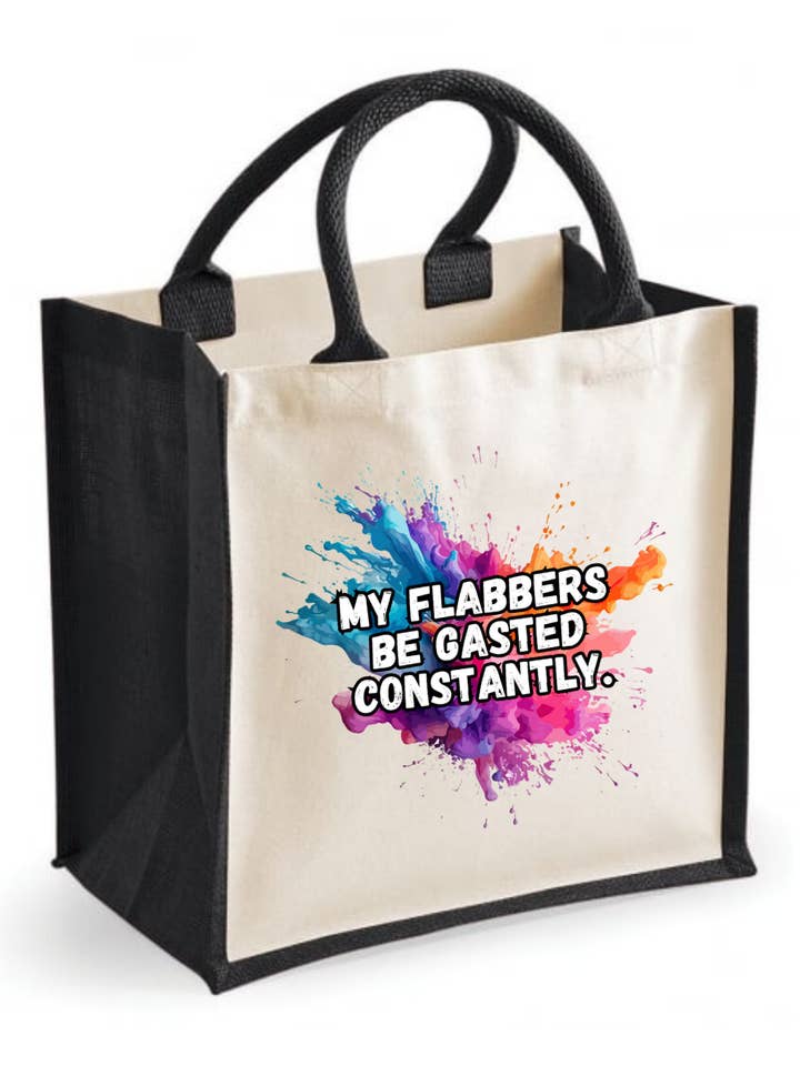 My flabbers be gasted constantly - Midi Jute Tote Bag for wholesale by Reyt Designs