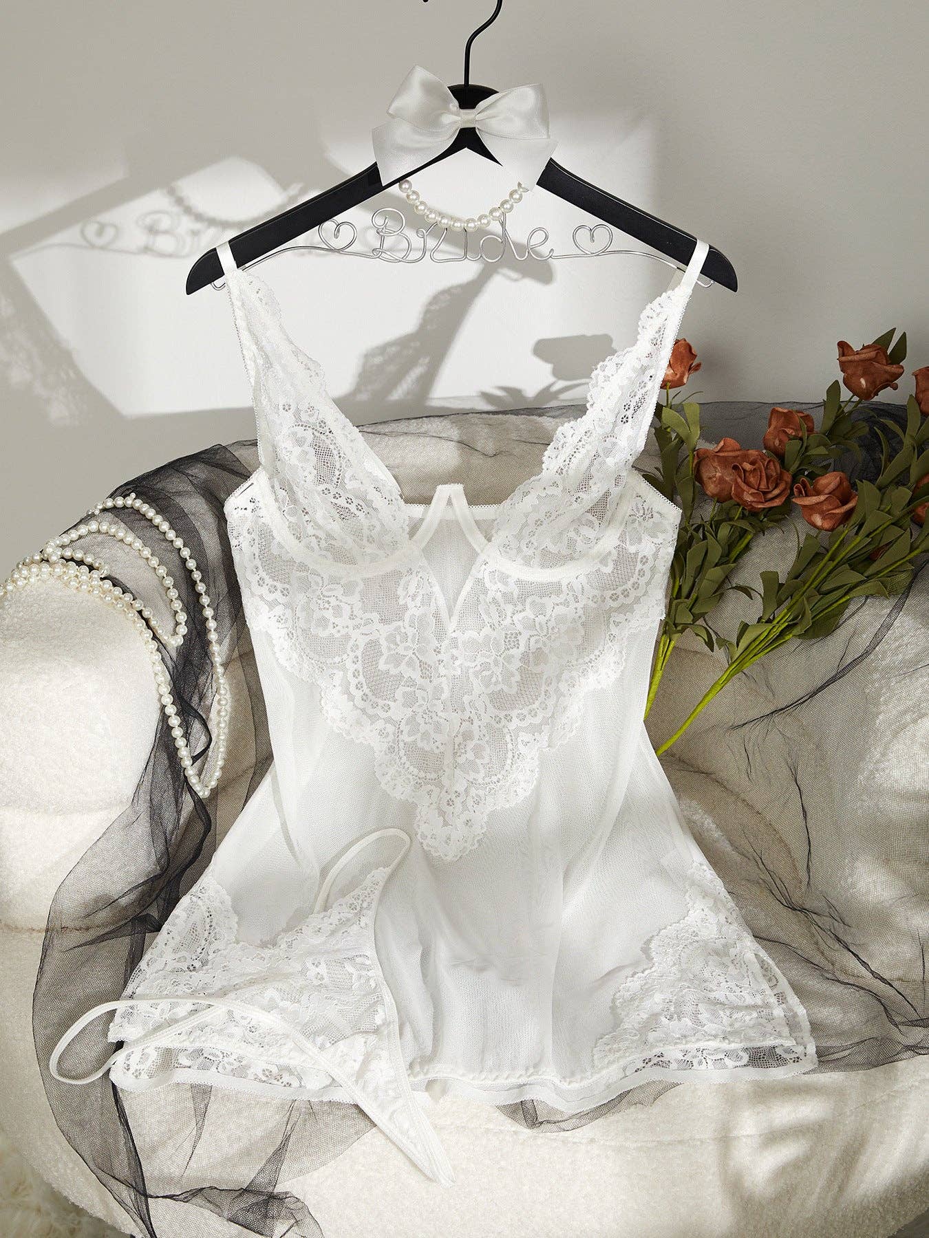 Sweetkama – wholesale Chemise - Dam – Perspektiv spetsskjorta med ihålig mesh HF-41661