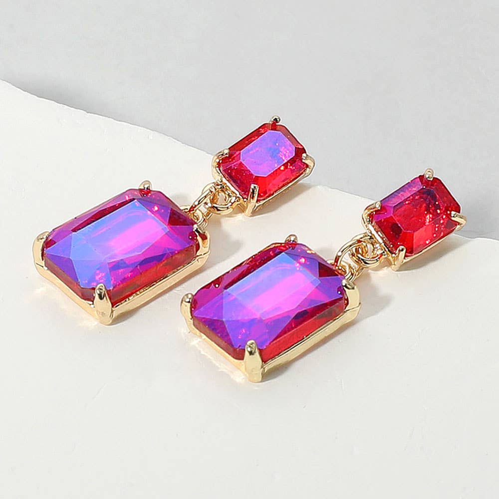 Sensibling Corp. - Vendita all'ingrosso Orecchini pendenti - Orecchini Pendenti da Sera con Gruppo di Pietre di Vetro Rettangolari5