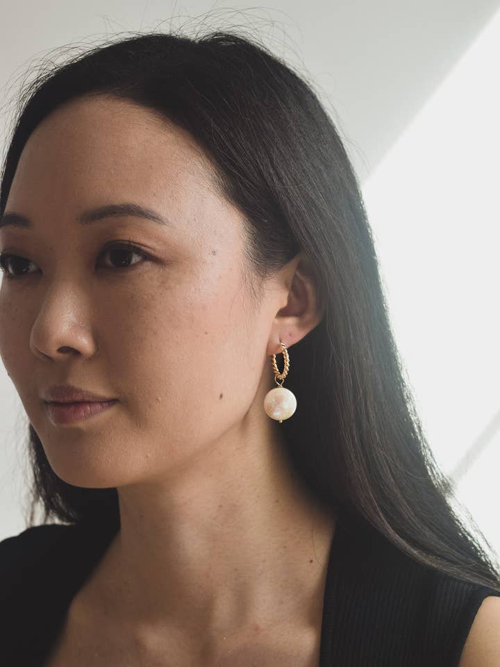 Braided Hoop Pearl Christa Dangles for wholesale by Bezalel and Co