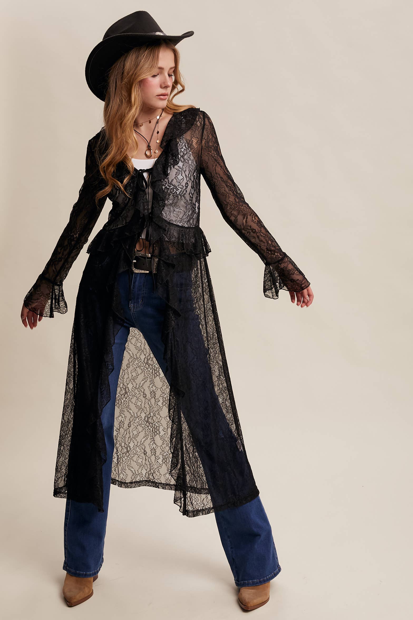 Listicle - Wholesale Kimono - Women's - Sheer Lace Ruffle Duster LJ025915