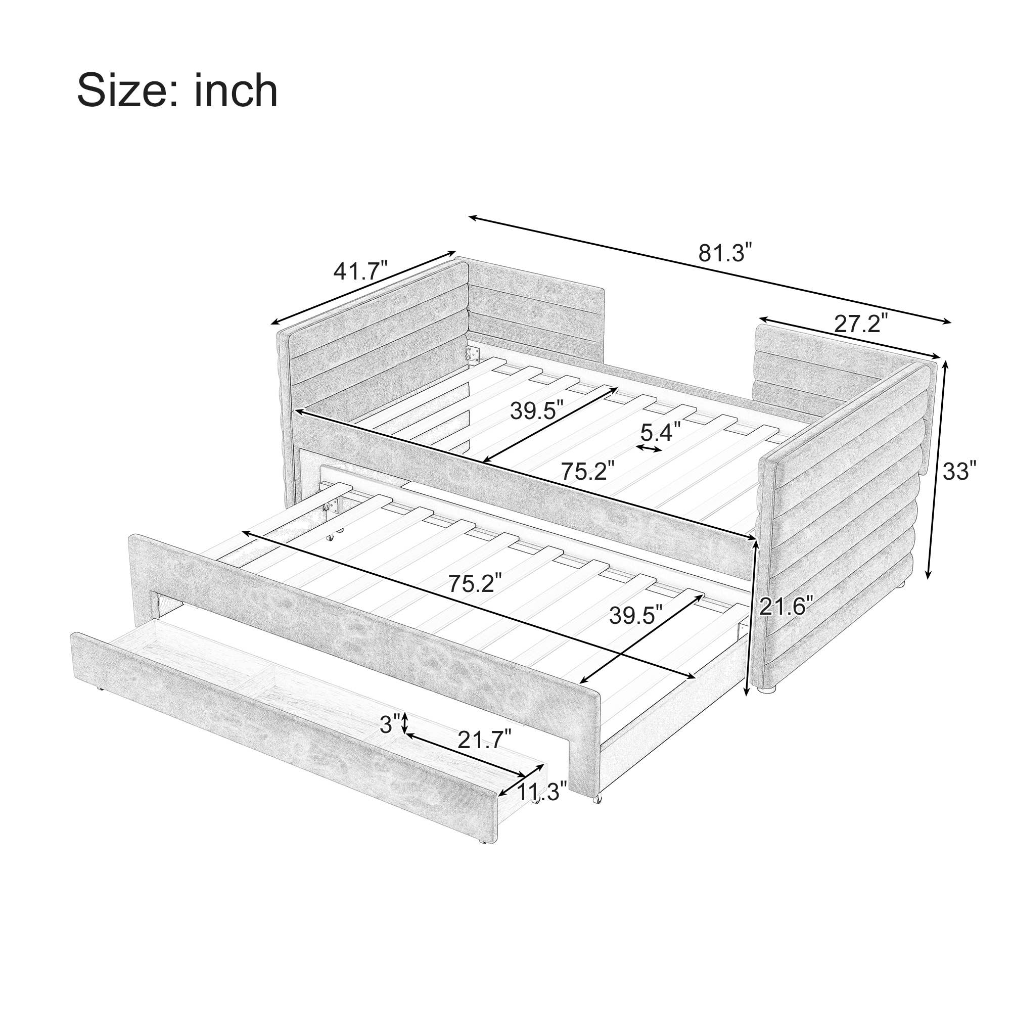 HOMYCASA DESIGN INC - Wholesale Bed - Twin Size Upholstered Daybed with Trundle &3 Storage Drawers1